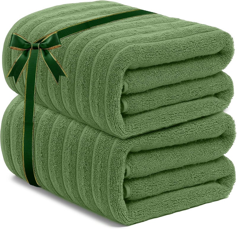 Riverside Pack of 2 Extra Large Bath Sheet Towels, 35 x 70 Inches, 600 GSM, Ribbed Stripe, 100% Cotton - Super Soft, Highly Absorbent & Quick Dry for Bathroom, Spa & Hotel, Sage Green - Image 1